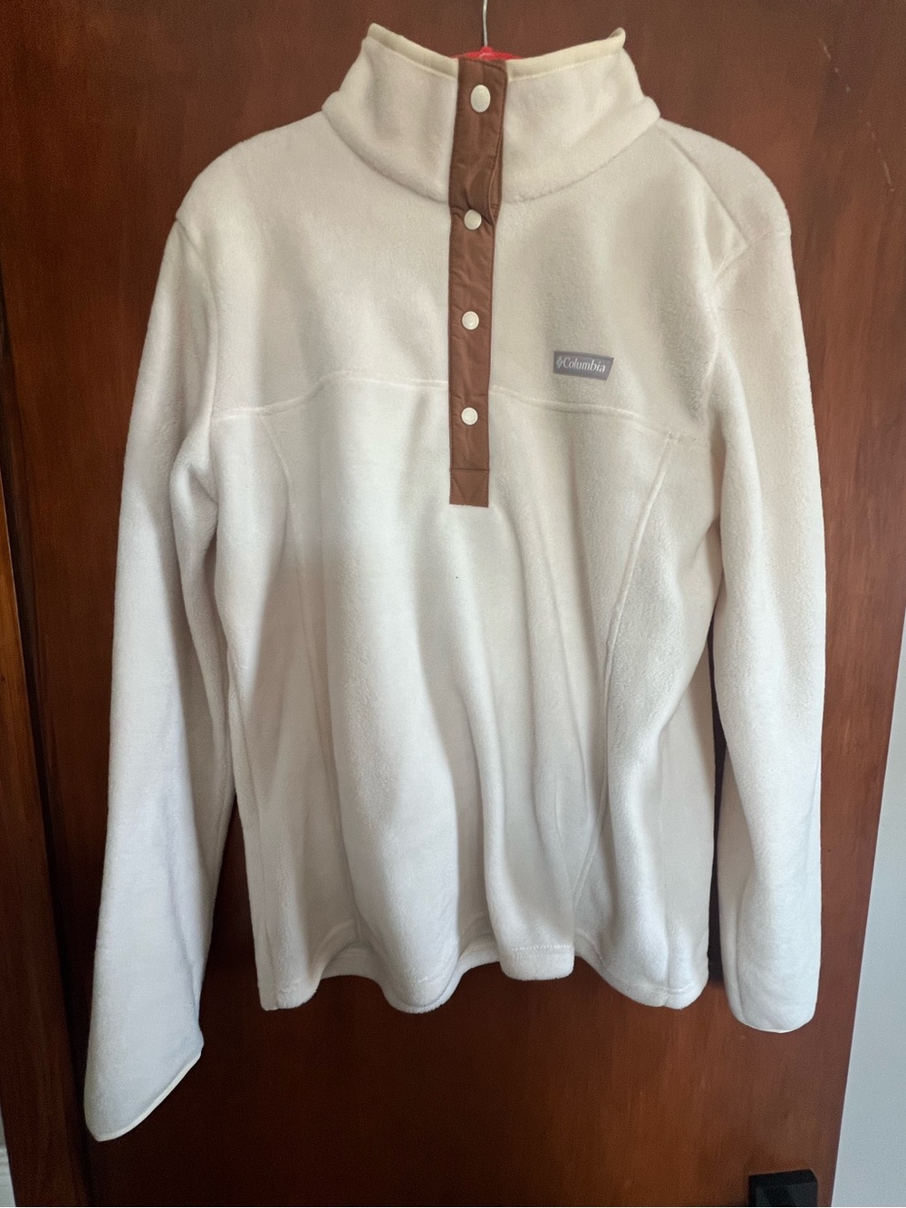 Columbia Cream Fleece Snap Pullover with Brown Placket